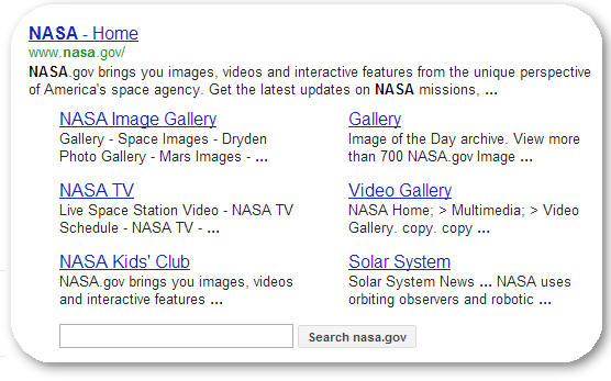 Sitelinks : Search Result for NASA